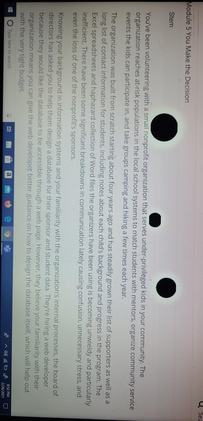 Sea Module 5 You Make the Decision Stem You've