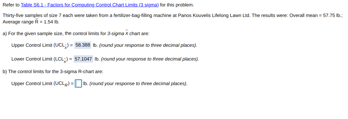 Refer to Table 56.1 - Factors for Computing