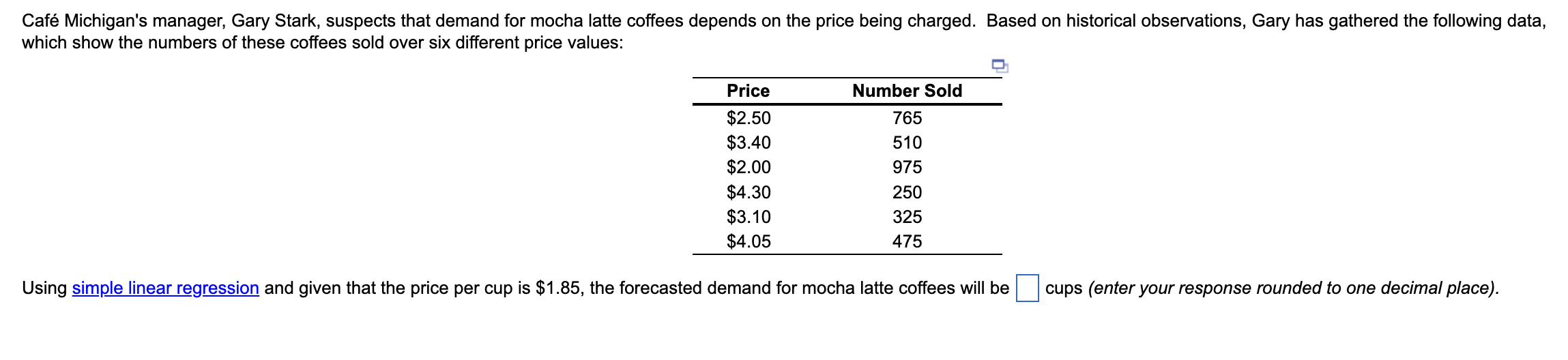 Using simple linear regression and given that the