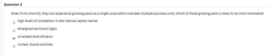 Management Strategy: Q1 (selected answer is