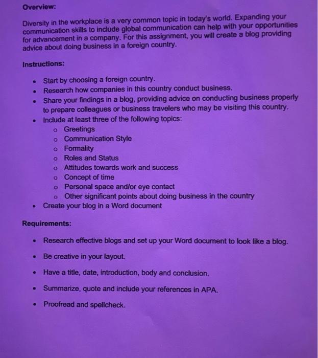 Overview: Diversity in the workplace is a very