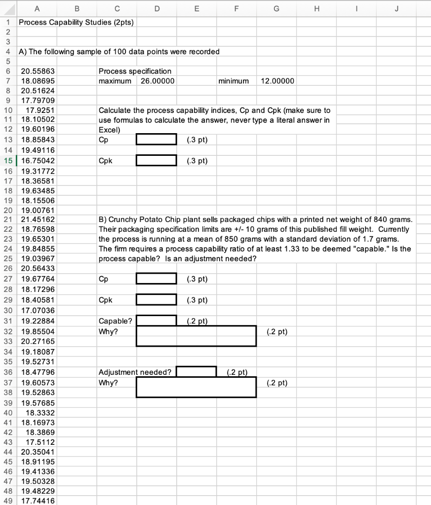 D E F G H - J A B Process Capability Studies