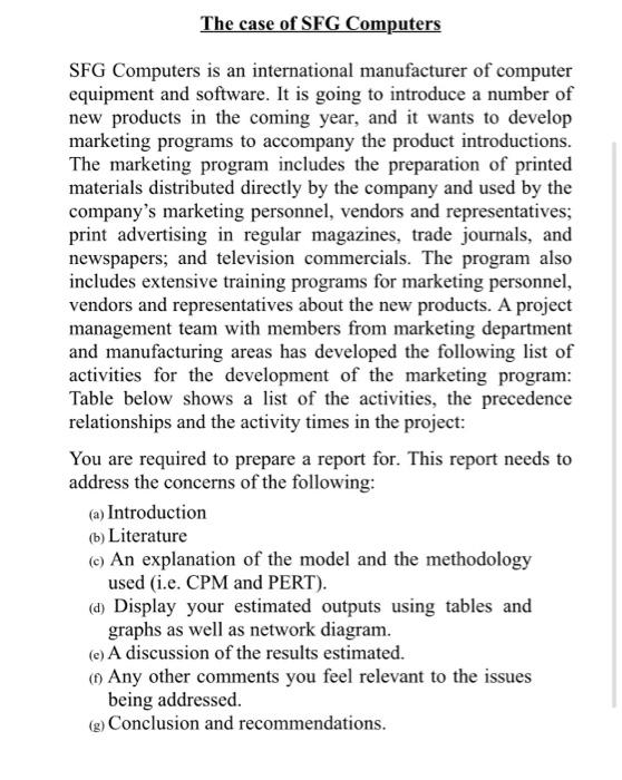 The case of SFG Computers SFG Computers is an