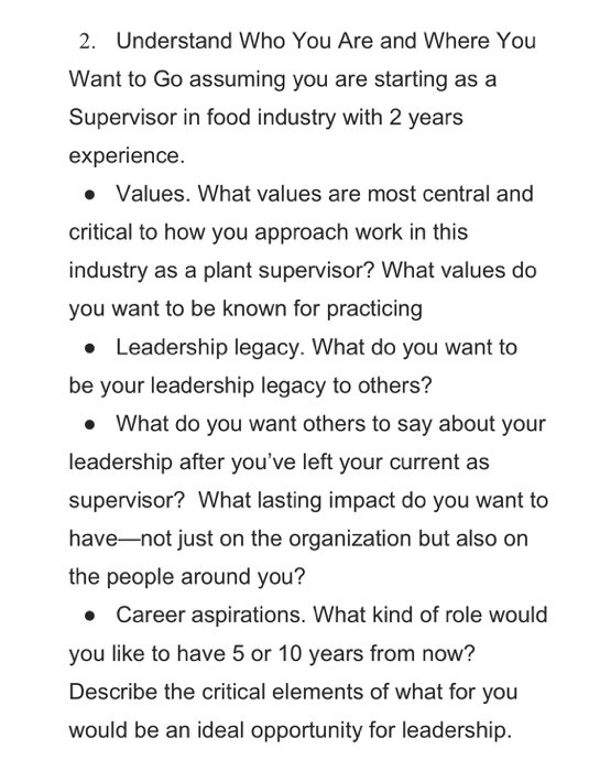 1. Examine the role of leadership in the Food or