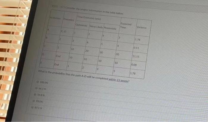 10.15 17. Consider the information the table