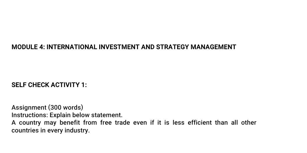 MODULE 4: INTERNATIONAL INVESTMENT AND STRATEGY