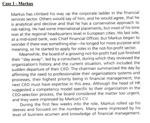 Case 1 - Markus Markus has climbed his way up the