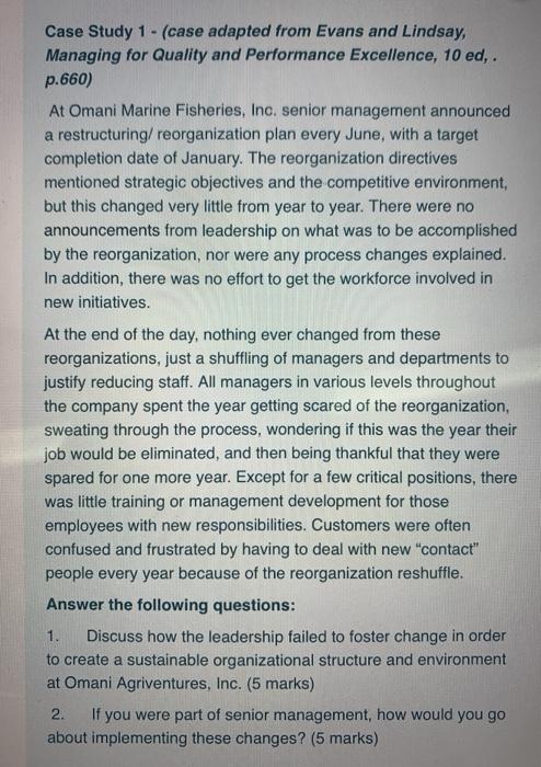 Case Study 1 - (case adapted from Evans and