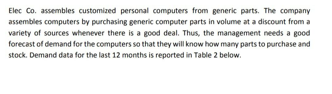 Elec Co. assembles customized personal computers