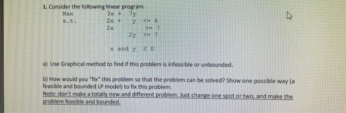 1. Consider the following linear program. xandy0
