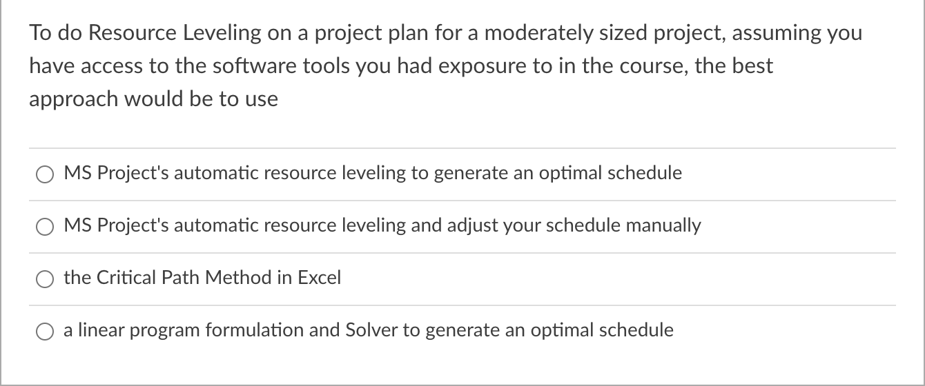 To do Resource Leveling on a project plan for a