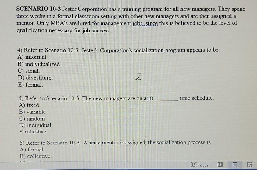 SCENARIO 10-3 Jester Corporation has a training