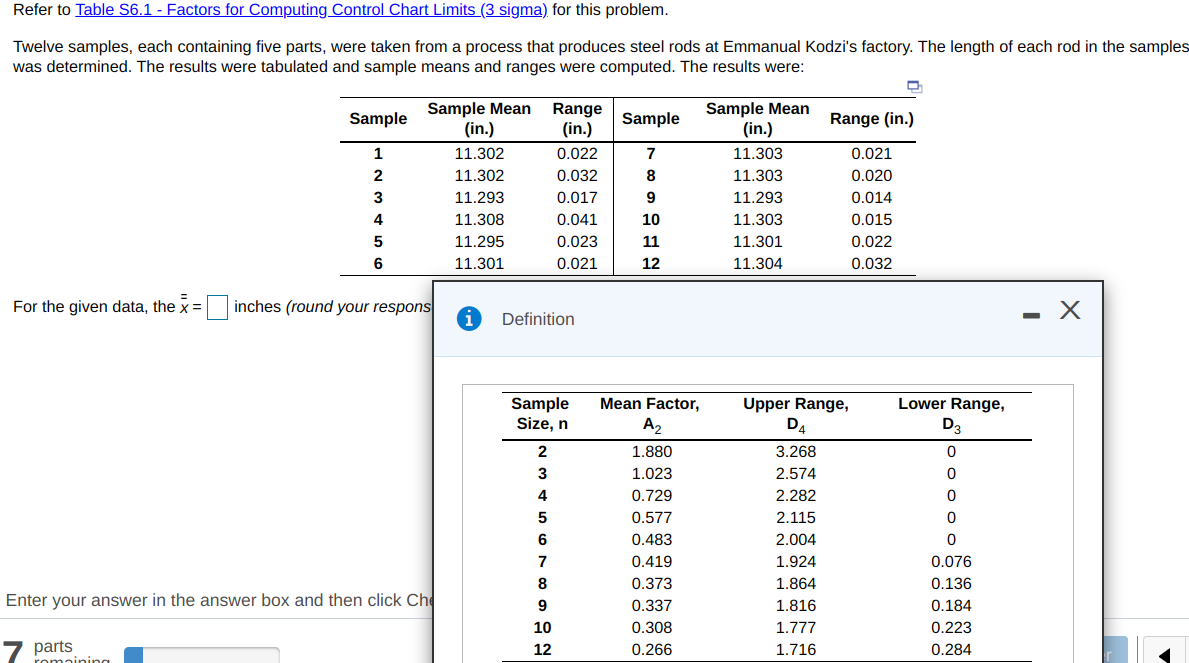 Refer to Table 56.1 - Factors for Computing