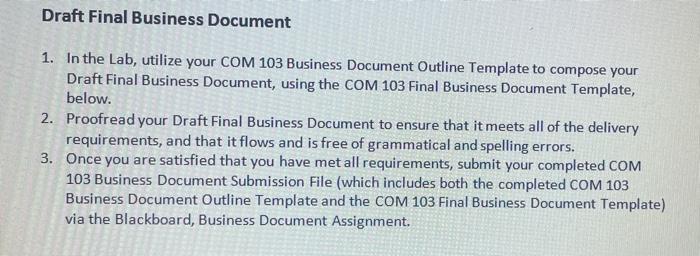Draft Final Business Document 1. In the Lab,
