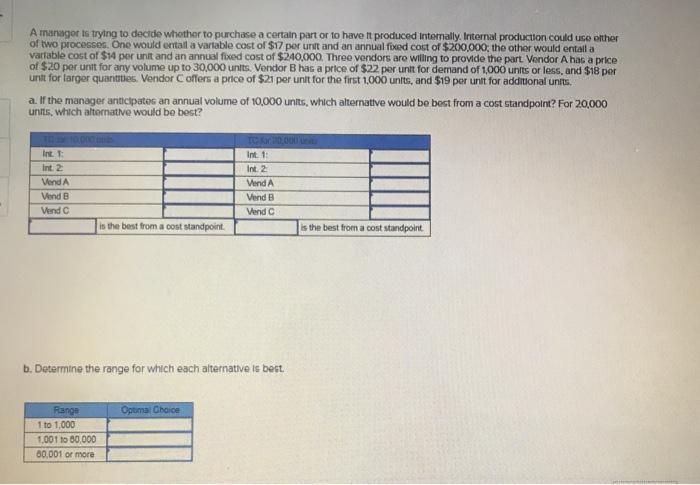 A manager is trying to decide whether to purchase