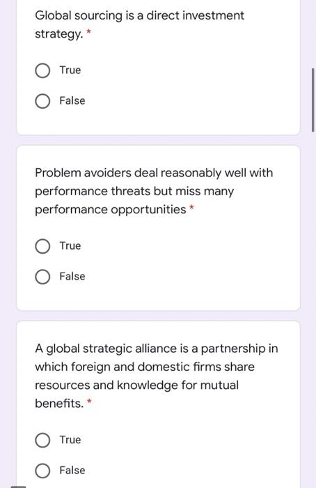 Global sourcing is a direct investment strategy.