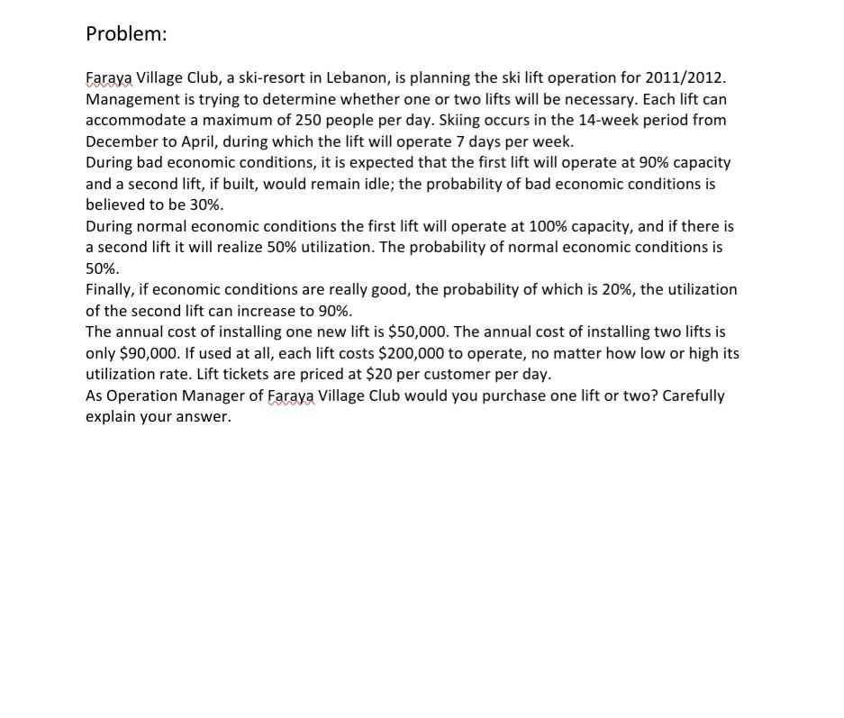 Problem: Faraya Village Club, a ski-resort in