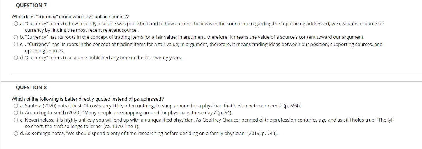 QUESTION 1 When integrating a quotation into your