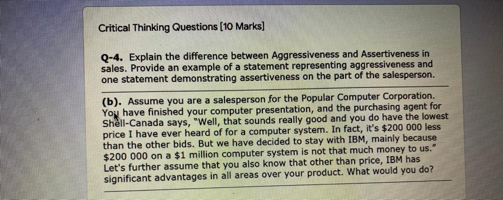 Critical Thinking Questions [10 Marks] Q-4.