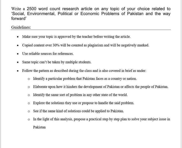 Write a 2500 word count research article on any