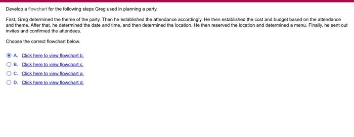 a Develop a flowchart for the following steps