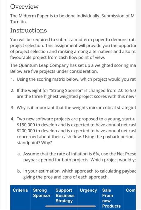 Overview The Midterm Paper is to be done