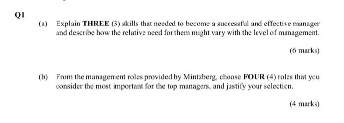 Q1 (a) Explain THREE (3) skills that needed to