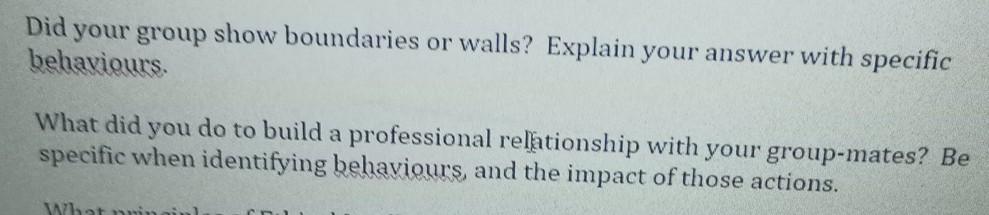 Did your group show boundaries or walls? Explain