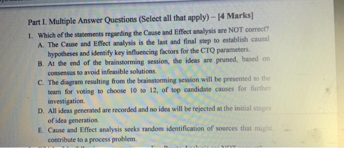 select all that are not correct Part I. Multiple