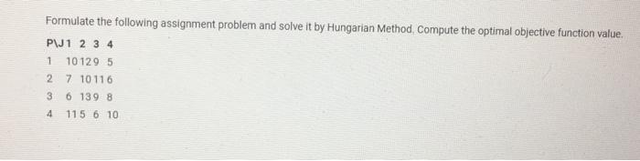 1 Formulate the following assignment problem and