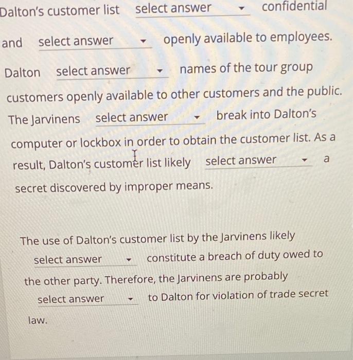 bus law case problem analysis: trade secrets