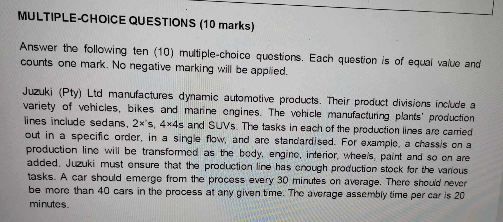 MULTIPLE-CHOICE QUESTIONS (10 marks) Answer the