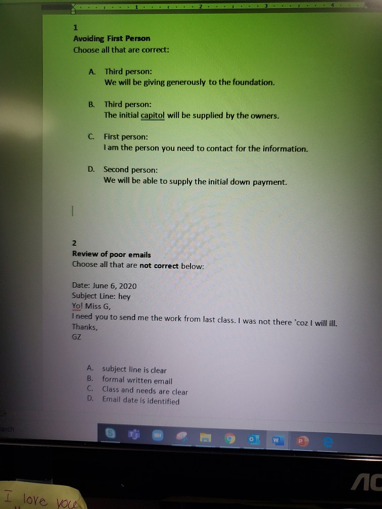 1 Avoiding First Person Choose all that are