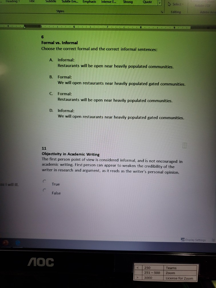 1 Avoiding First Person Choose all that are