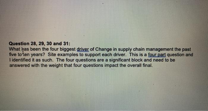 Question 28, 29, 30 and 31: What has been the