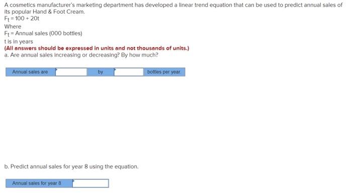 A marketing department has developed linear trend