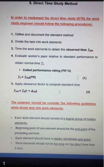 6. Direct Time Study Method In order to implement
