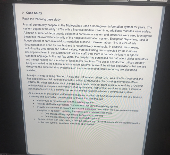 Case Study Read the following case study: A small