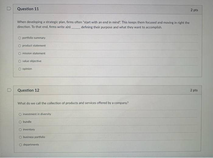 Marketing questions: n Question 11 2 pts When