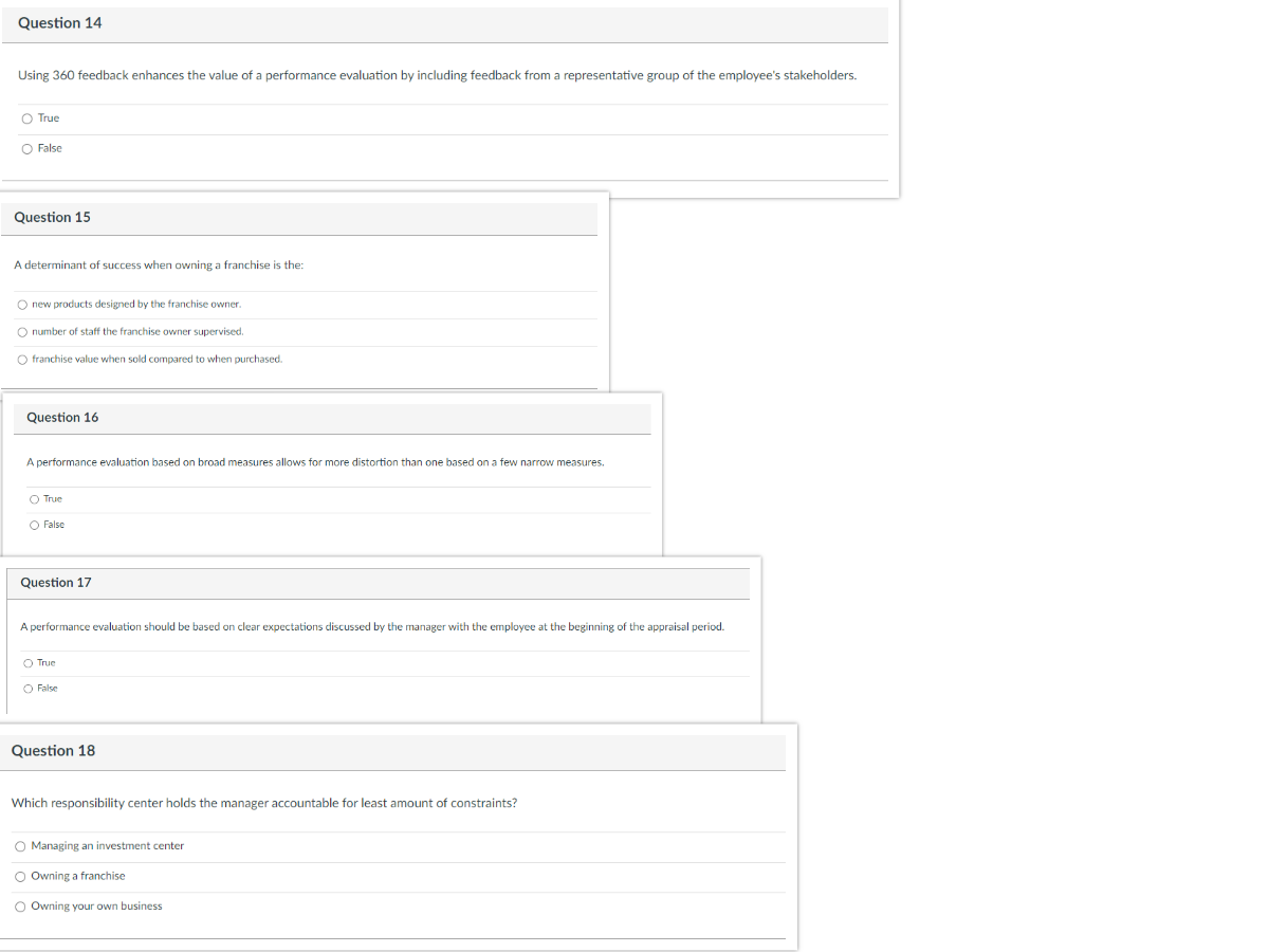 Question 14 Using 360 feedback enhances the value