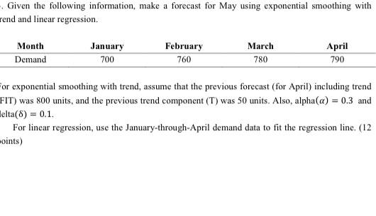 . Given the following information, make a