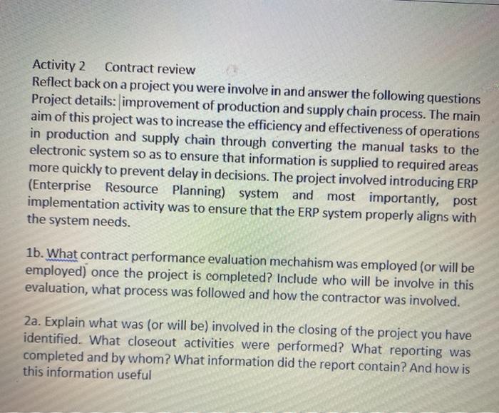 Activity 2 Contract review Reflect back on a