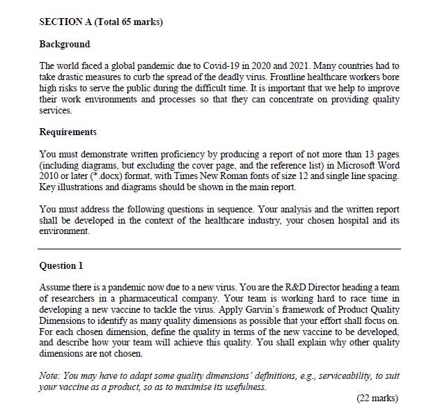 SECTION A (Total 65 marks) Background The world
