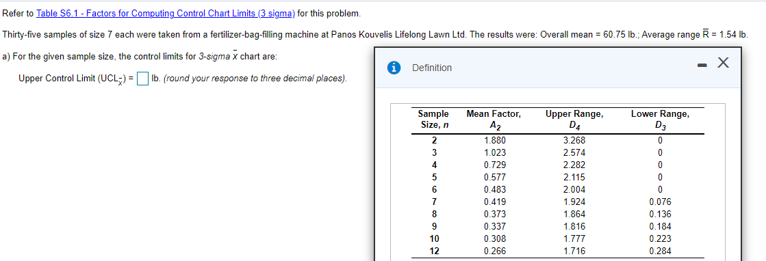 Refer to Table 56.1 - Factors for Computing