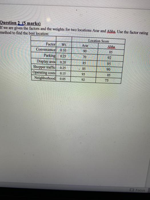 Question 2 (5 marks) If we are given the factors