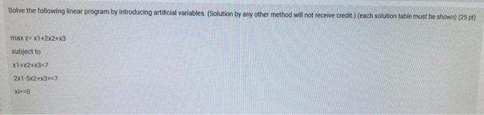 Solve the following linear program by introducing