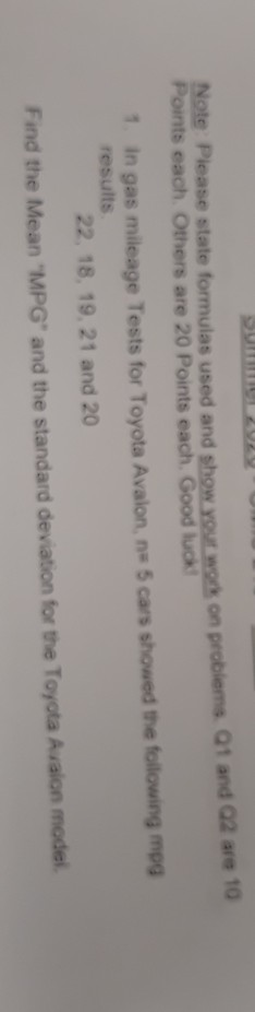 Note Please state formulas used and show your