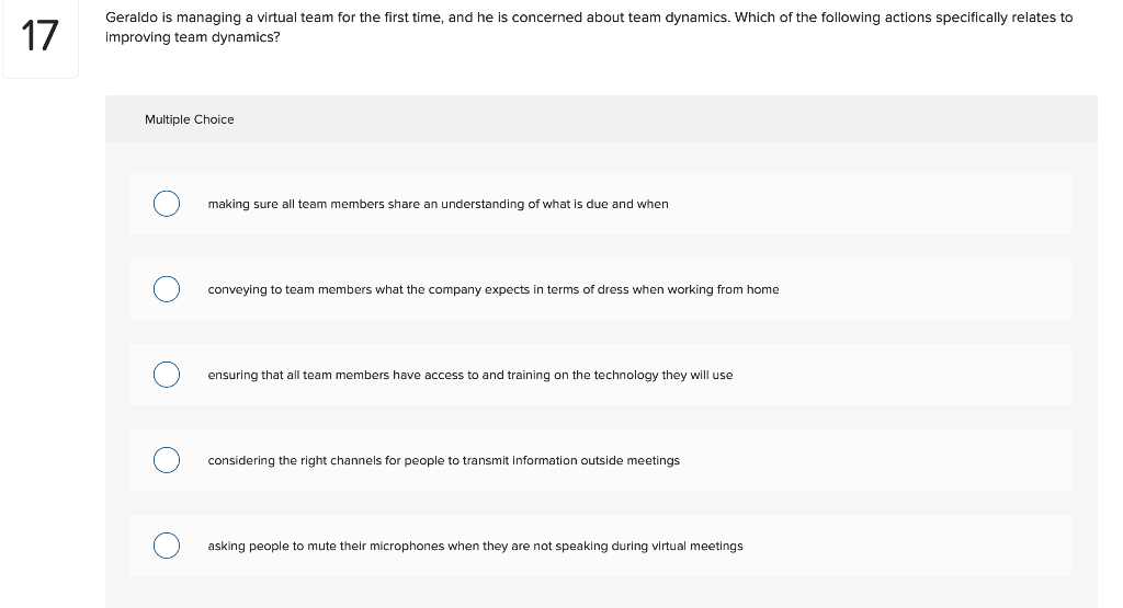 Geraldo is managing a virtual team for the first