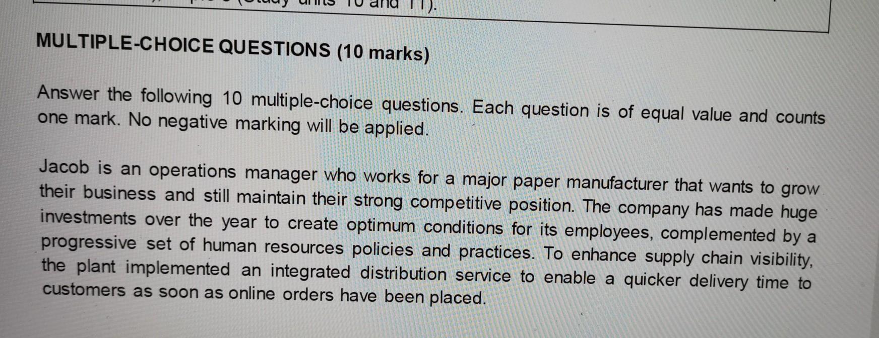 MULTIPLE-CHOICE QUESTIONS (10 marks) Answer the