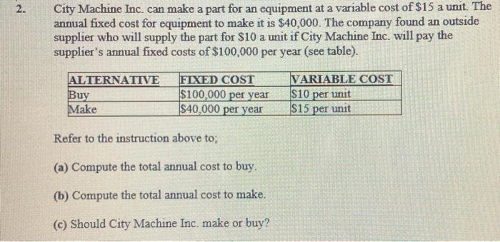$10 per unit 2. City Machine Inc. can make a part